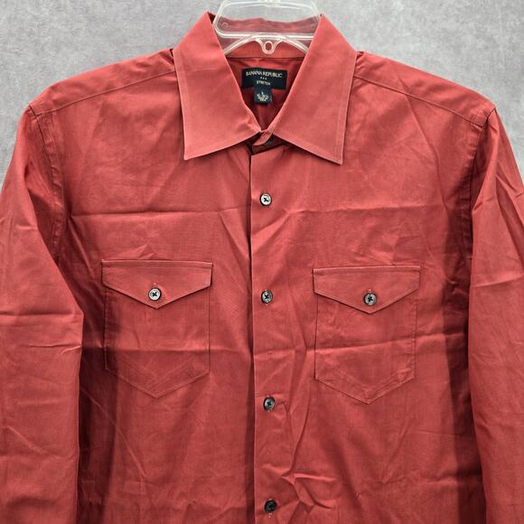 Banana Republic Red Stretch Button Down Long Sleeve Mens Cotton Dress Shirt L - Picture 3 of 7